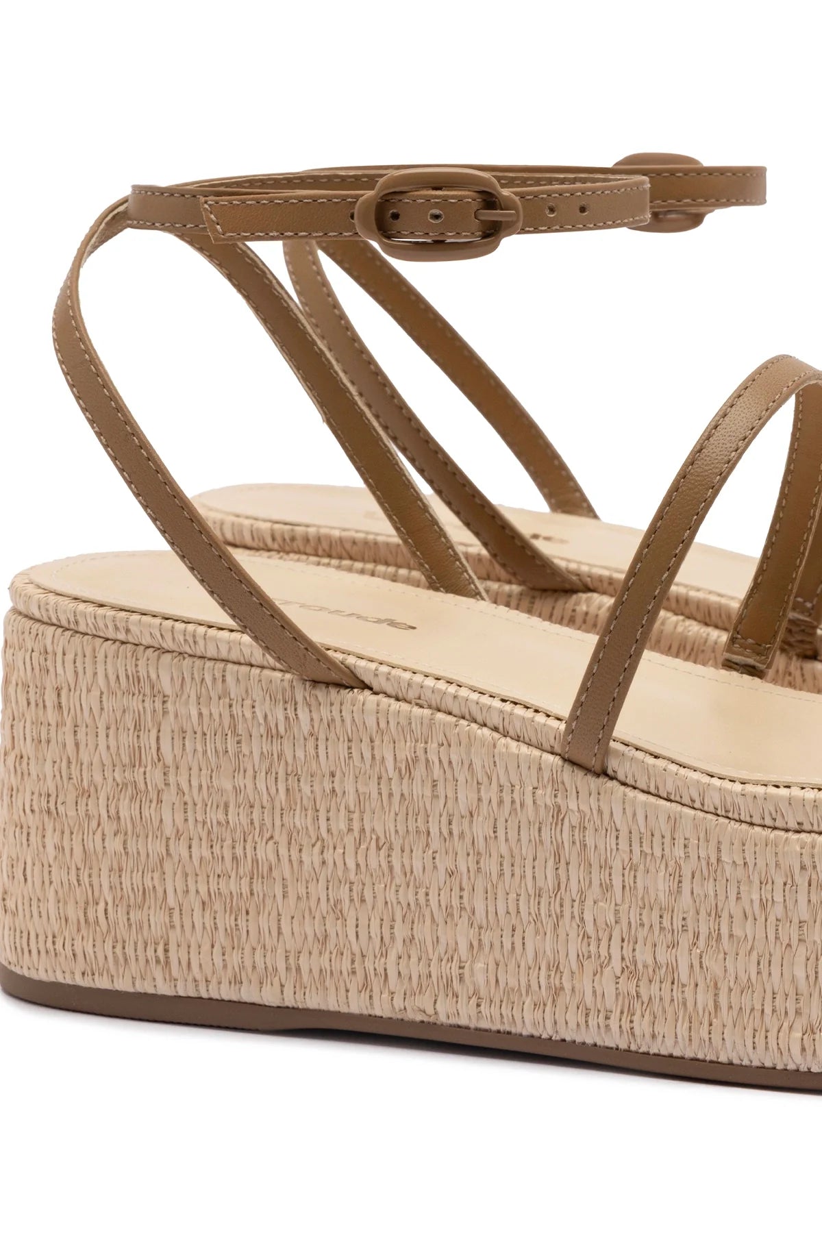 Larroude Gio Flatform Sandal In Natural Raffia And Hazelnut Trimming