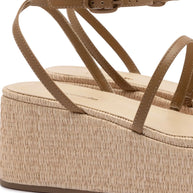 Larroude Gio Flatform Sandal In Natural Raffia And Hazelnut Trimming