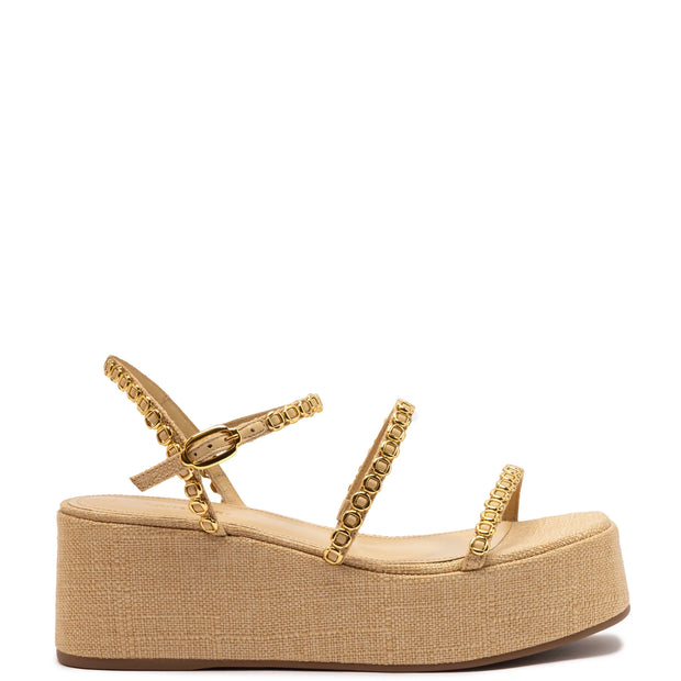Larroude Gio Milanina Flatform Sandal In Beige Raffia