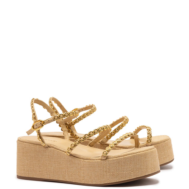 Larroude Gio Milanina Flatform Sandal In Beige Raffia