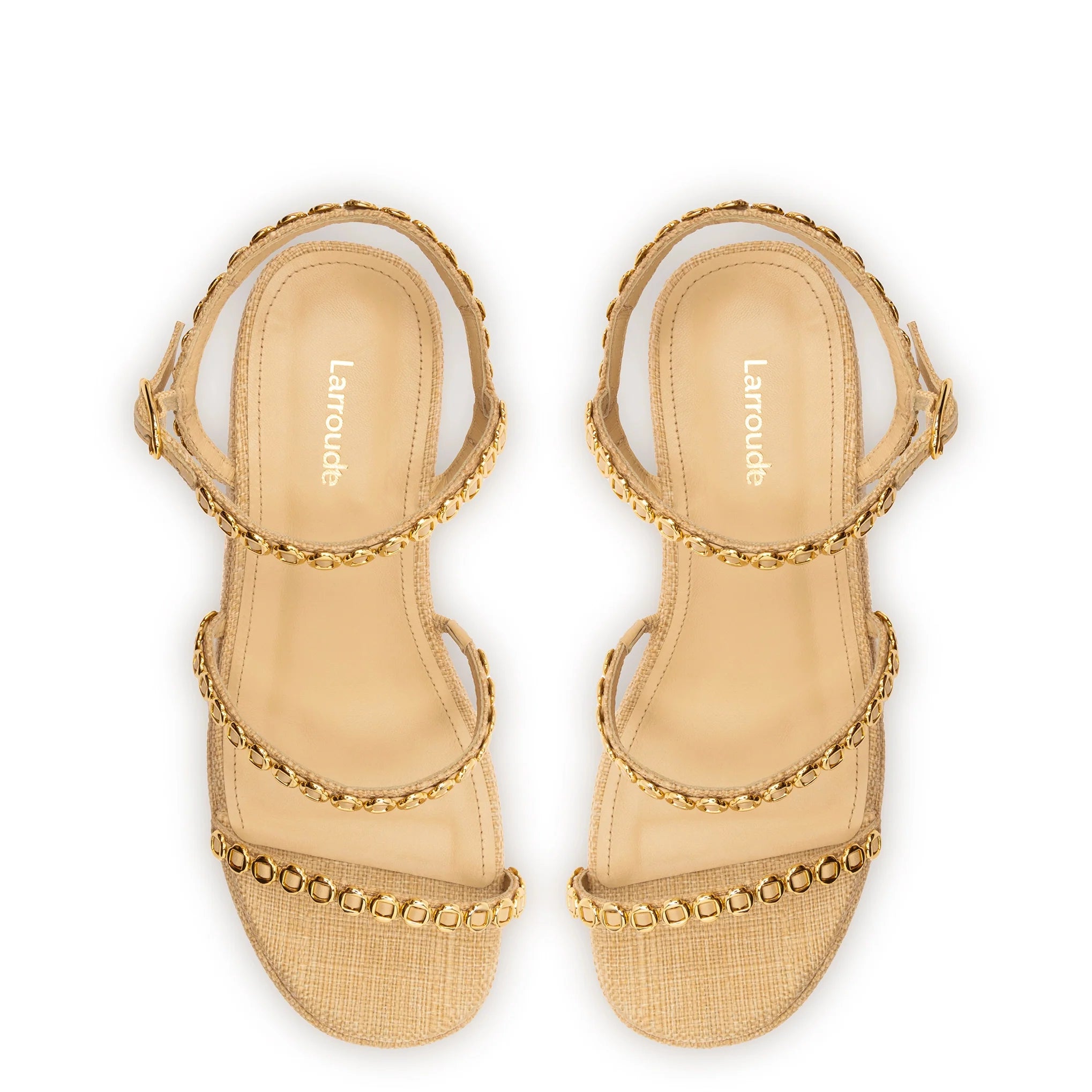 Larroude Gio Milanina Flatform Sandal In Beige Raffia