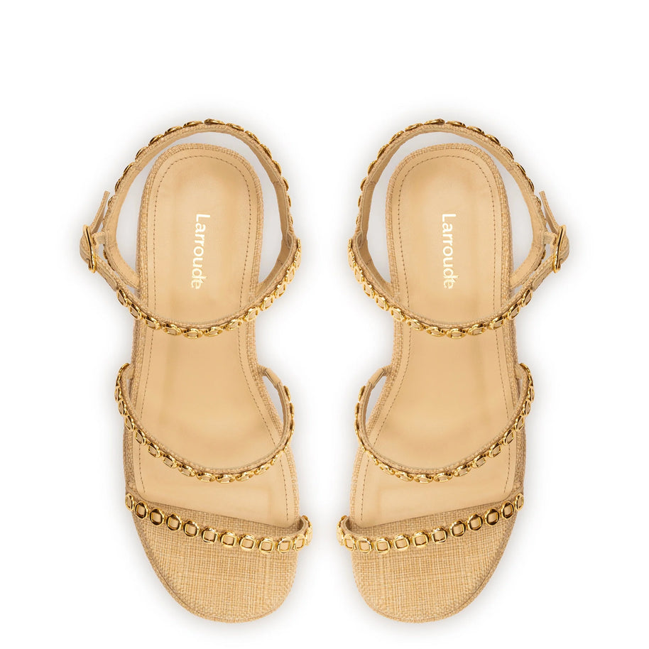 Larroude Gio Milanina Flatform Sandal In Beige Raffia