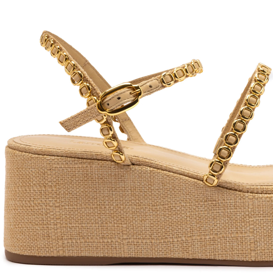 Larroude Gio Milanina Flatform Sandal In Beige Raffia