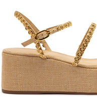 Larroude Gio Milanina Flatform Sandal In Beige Raffia