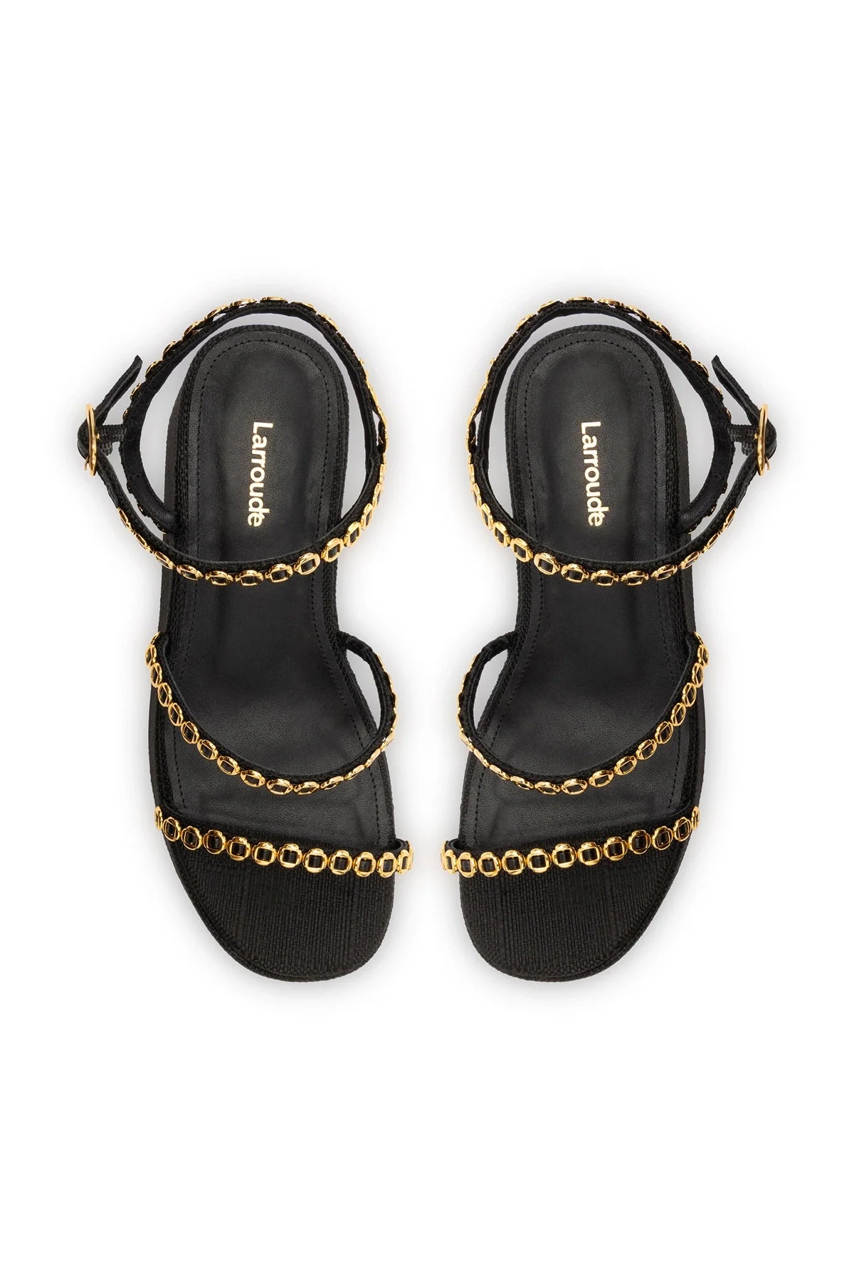 Larroude Gio Milanina Flatform Sandal In Black Raffia