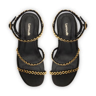Larroude Gio Milanina Flatform Sandal In Black Raffia