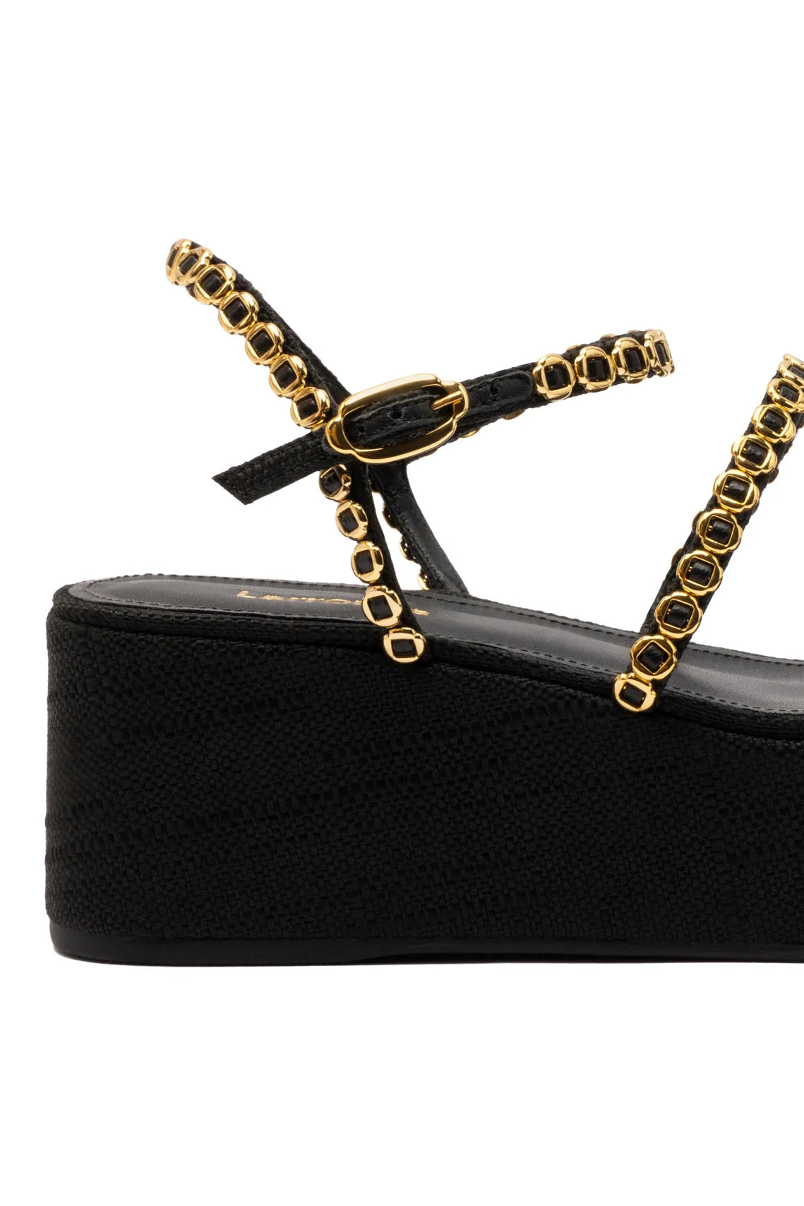 Larroude Gio Milanina Flatform Sandal In Black Raffia