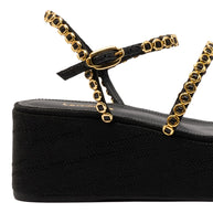 Larroude Gio Milanina Flatform Sandal In Black Raffia