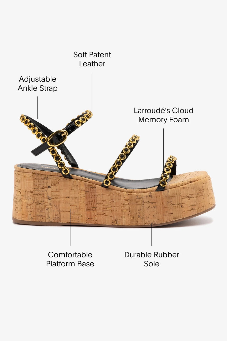 Larroude Gio Milanina Flatform In Black Patent Leather And Natural Cork