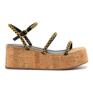 Larroude Gio Milanina Flatform In Black Patent Leather And Natural Cork