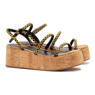 Larroude Gio Milanina Flatform In Black Patent Leather And Natural Cork