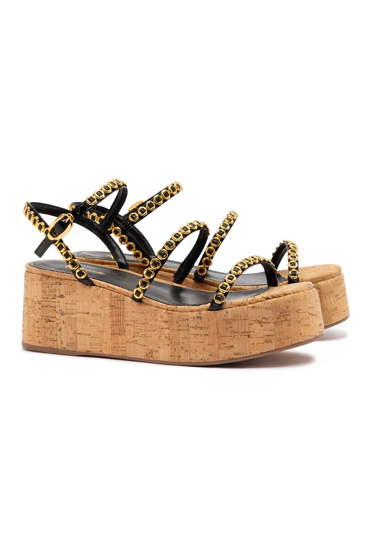Larroude Gio Milanina Flatform In Black Patent Leather And Natural Cork
