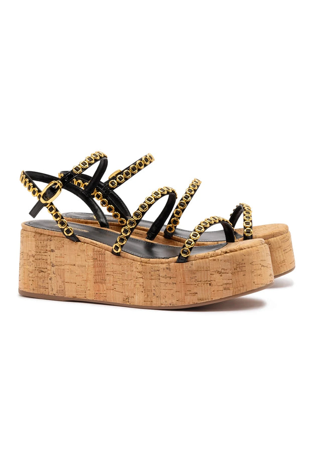 Larroude Gio Milanina Flatform In Black Patent Leather And Natural Cork