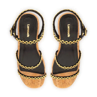 Larroude Gio Milanina Flatform In Black Patent Leather And Natural Cork