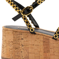 Larroude Gio Milanina Flatform In Black Patent Leather And Natural Cork