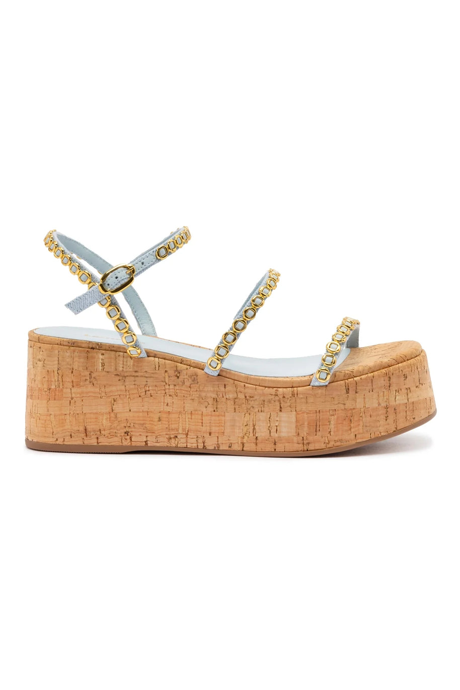 Larroude Gio Milanina Flatform In Maya Denim And Natural Cork