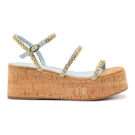Larroude Gio Milanina Flatform In Maya Denim And Natural Cork