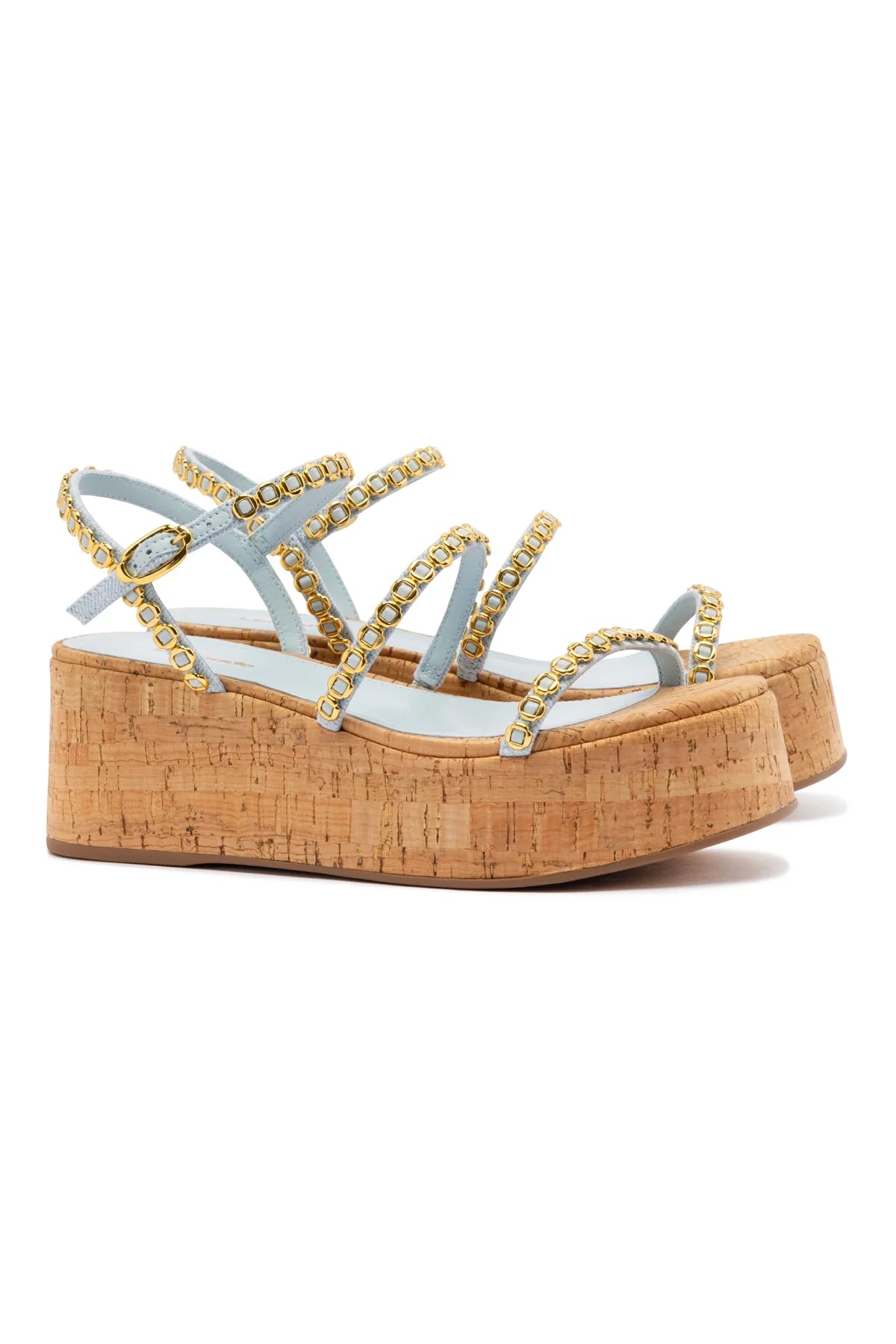 Larroude Gio Milanina Flatform In Maya Denim And Natural Cork