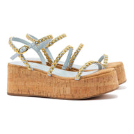 Larroude Gio Milanina Flatform In Maya Denim And Natural Cork