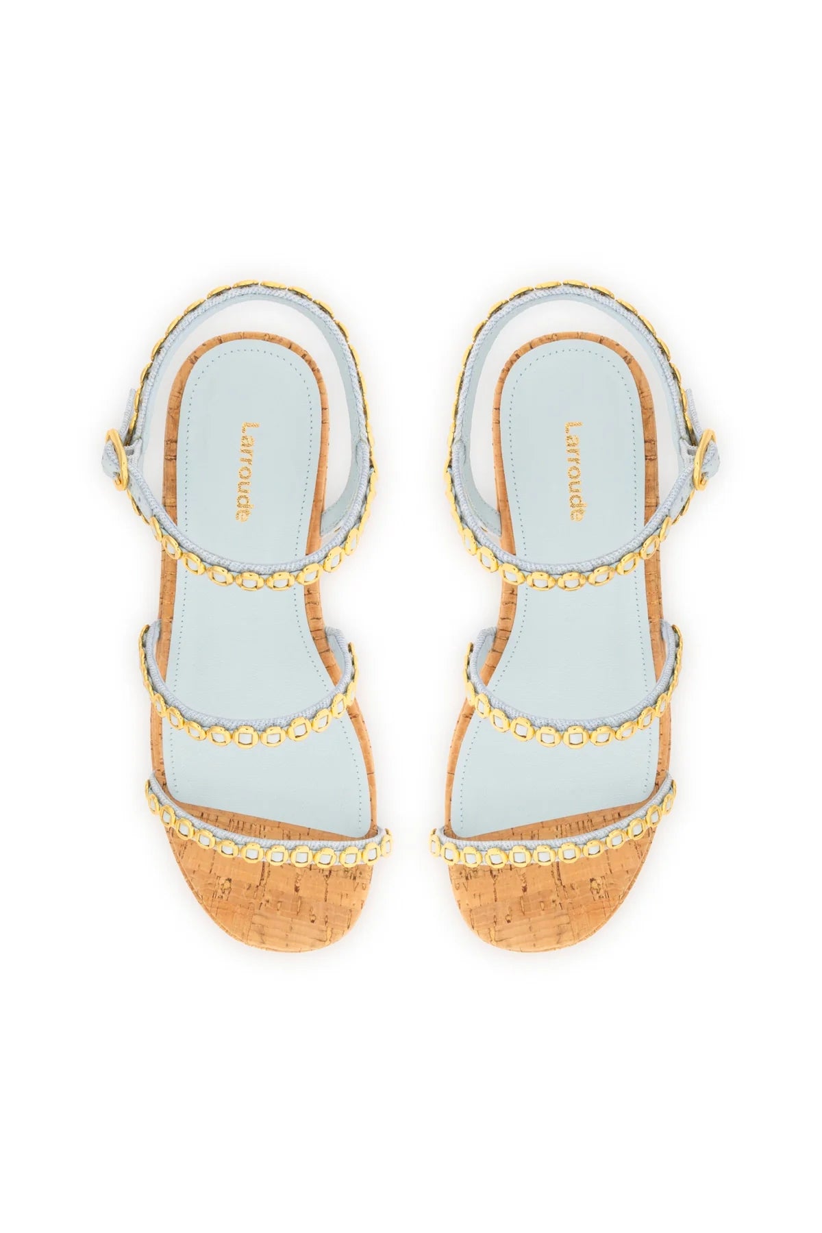 Larroude Gio Milanina Flatform In Maya Denim And Natural Cork