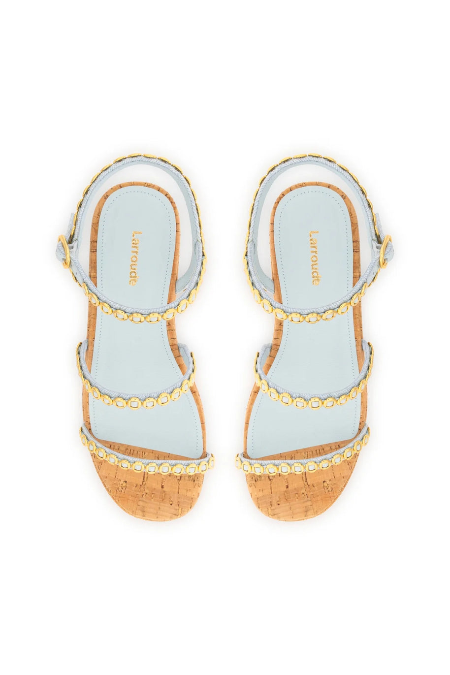 Larroude Gio Milanina Flatform In Maya Denim And Natural Cork