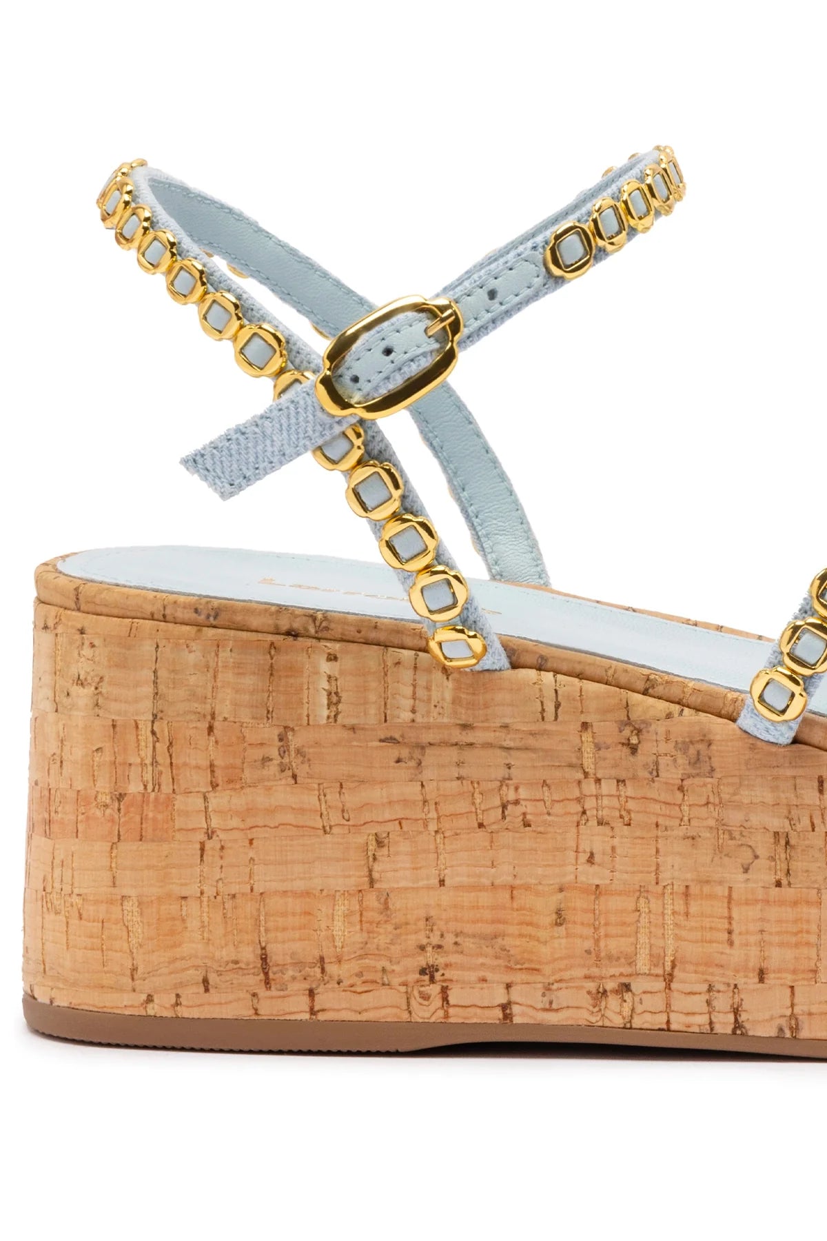 Larroude Gio Milanina Flatform In Maya Denim And Natural Cork