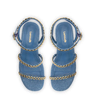 Larroude Gio Milanina Flatform Sandal In Blue Stoned Raffia