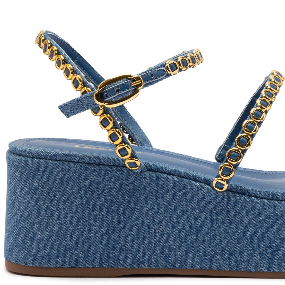 Larroude Gio Milanina Flatform Sandal In Blue Stoned Raffia