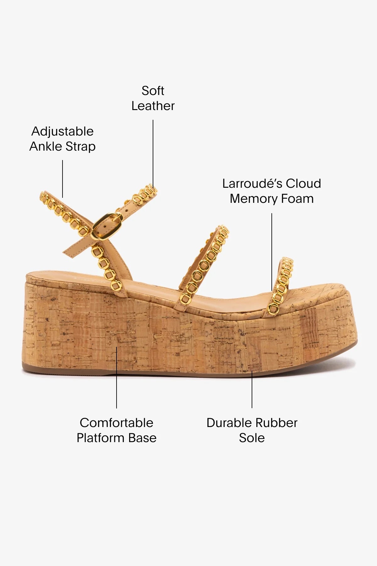 Larroude Gio Milanina Flatform In Tan Leather And Natural Cork