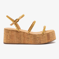 Larroude Gio Milanina Flatform In Tan Leather And Natural Cork