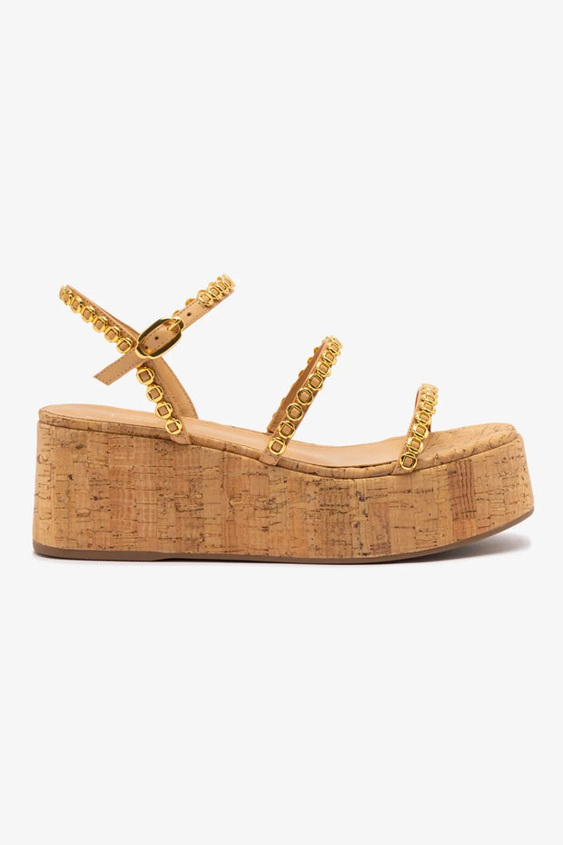 Larroude Gio Milanina Flatform In Tan Leather And Natural Cork