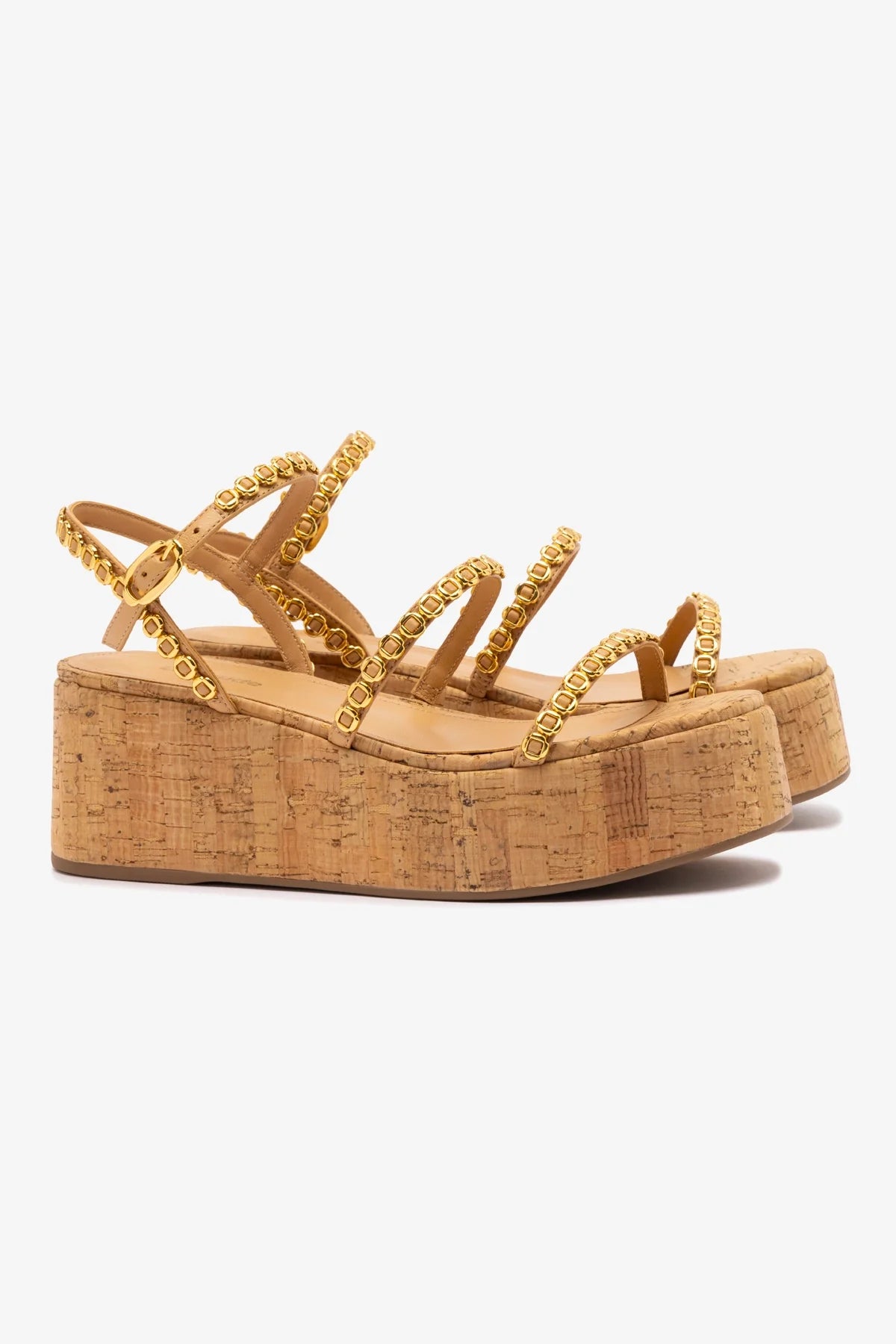 Larroude Gio Milanina Flatform In Tan Leather And Natural Cork