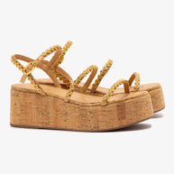 Larroude Gio Milanina Flatform In Tan Leather And Natural Cork