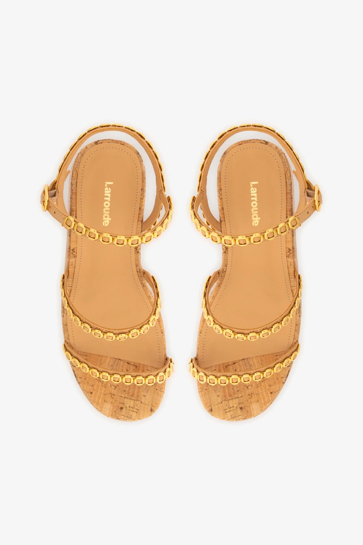 Larroude Gio Milanina Flatform In Tan Leather And Natural Cork