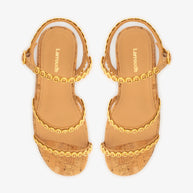 Larroude Gio Milanina Flatform In Tan Leather And Natural Cork