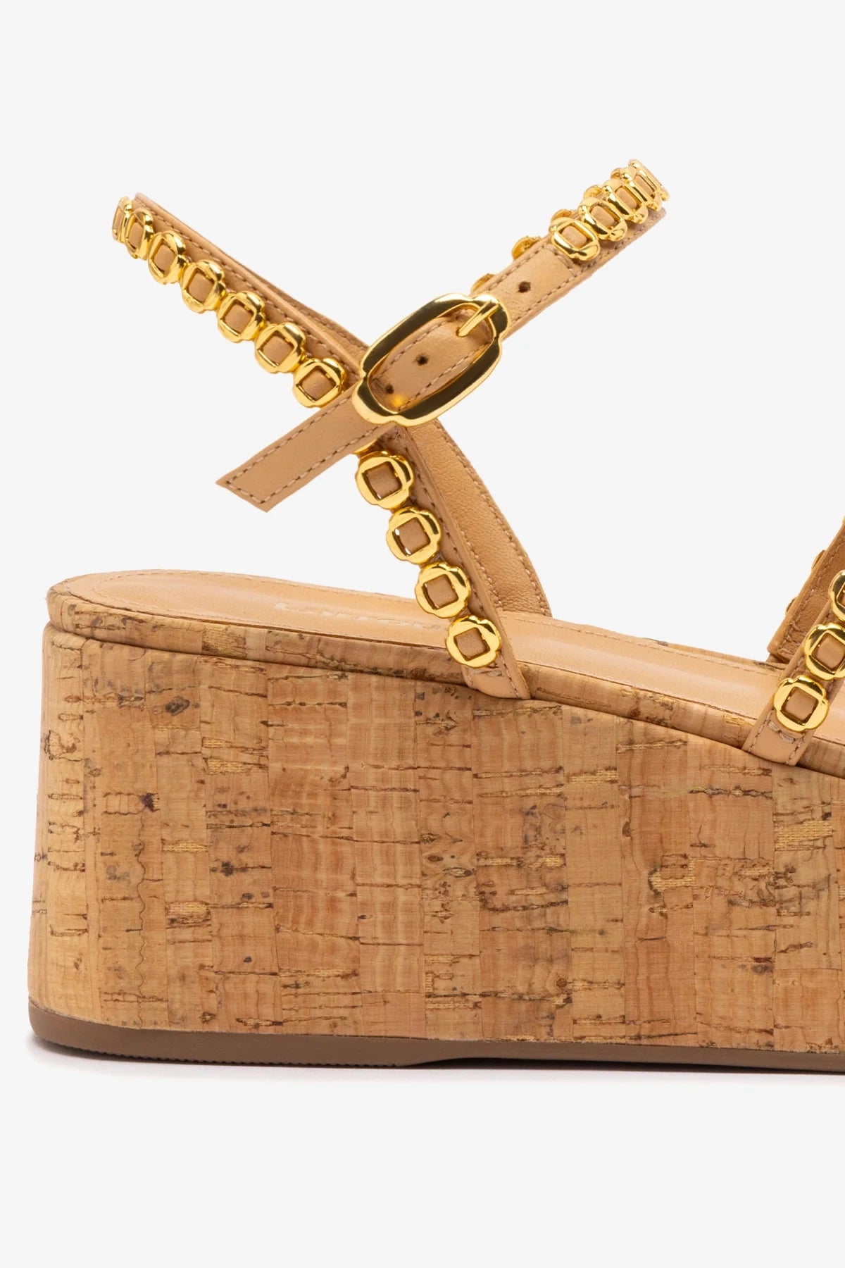 Larroude Gio Milanina Flatform In Tan Leather And Natural Cork