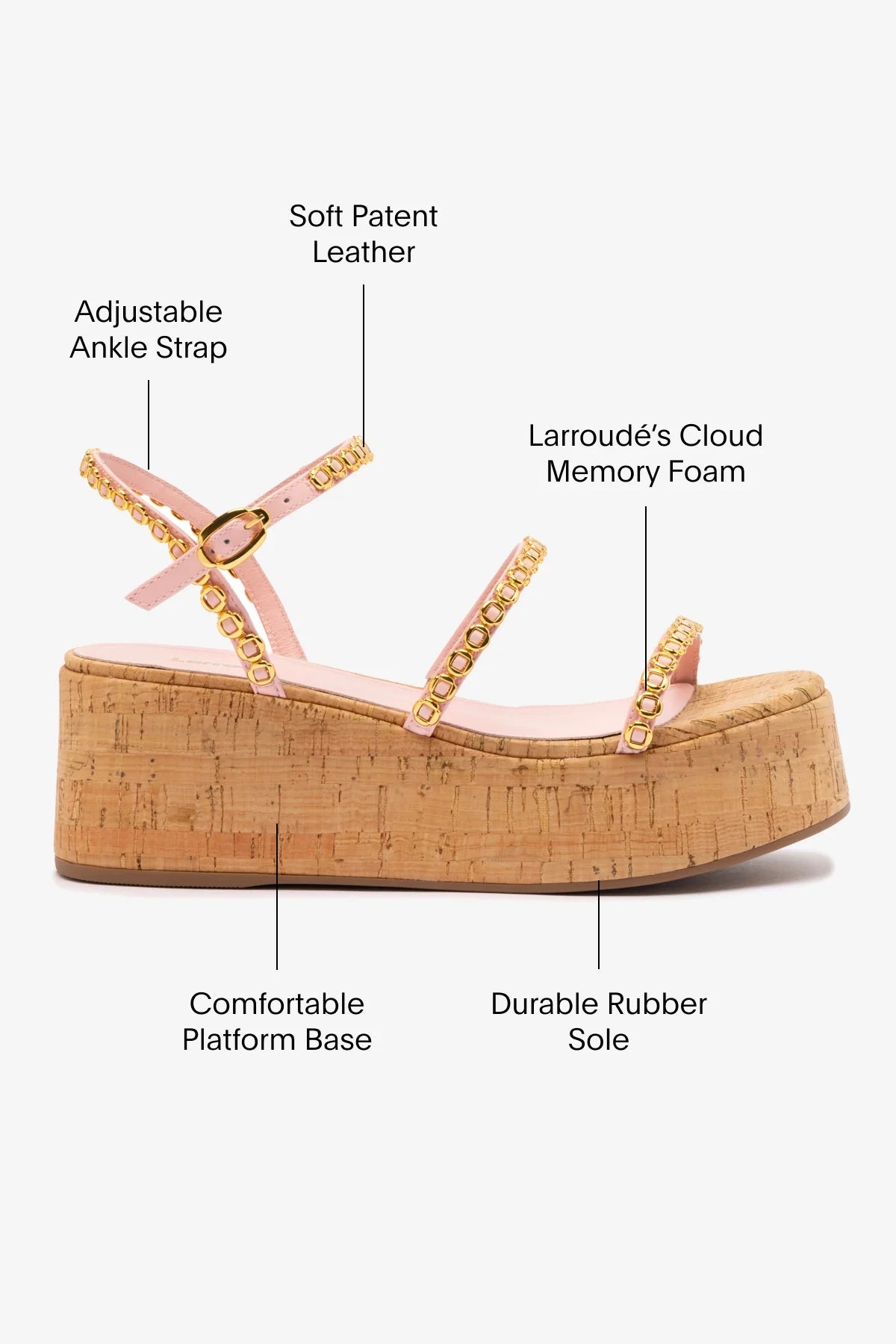 Larroude Gio Milanina Flatform In Tulip Patent Leather And Natural Cork