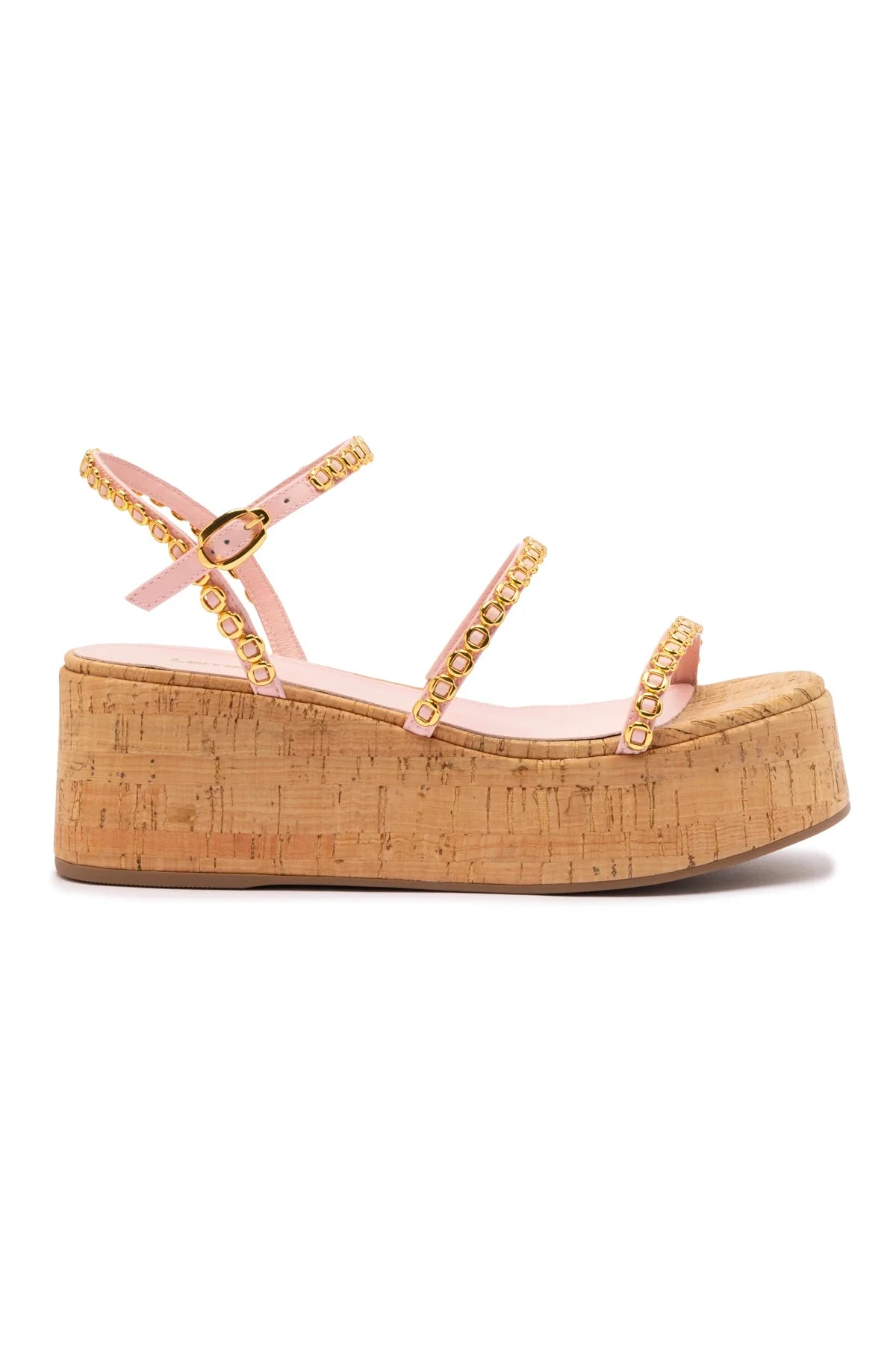Larroude Gio Milanina Flatform In Tulip Patent Leather And Natural Cork