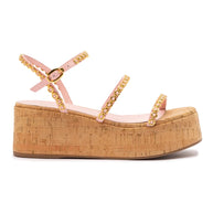 Larroude Gio Milanina Flatform In Tulip Patent Leather And Natural Cork