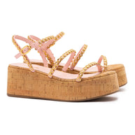 Larroude Gio Milanina Flatform In Tulip Patent Leather And Natural Cork