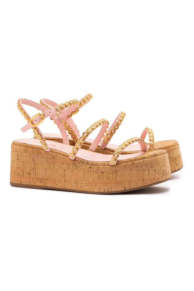 Larroude Gio Milanina Flatform In Tulip Patent Leather And Natural Cork