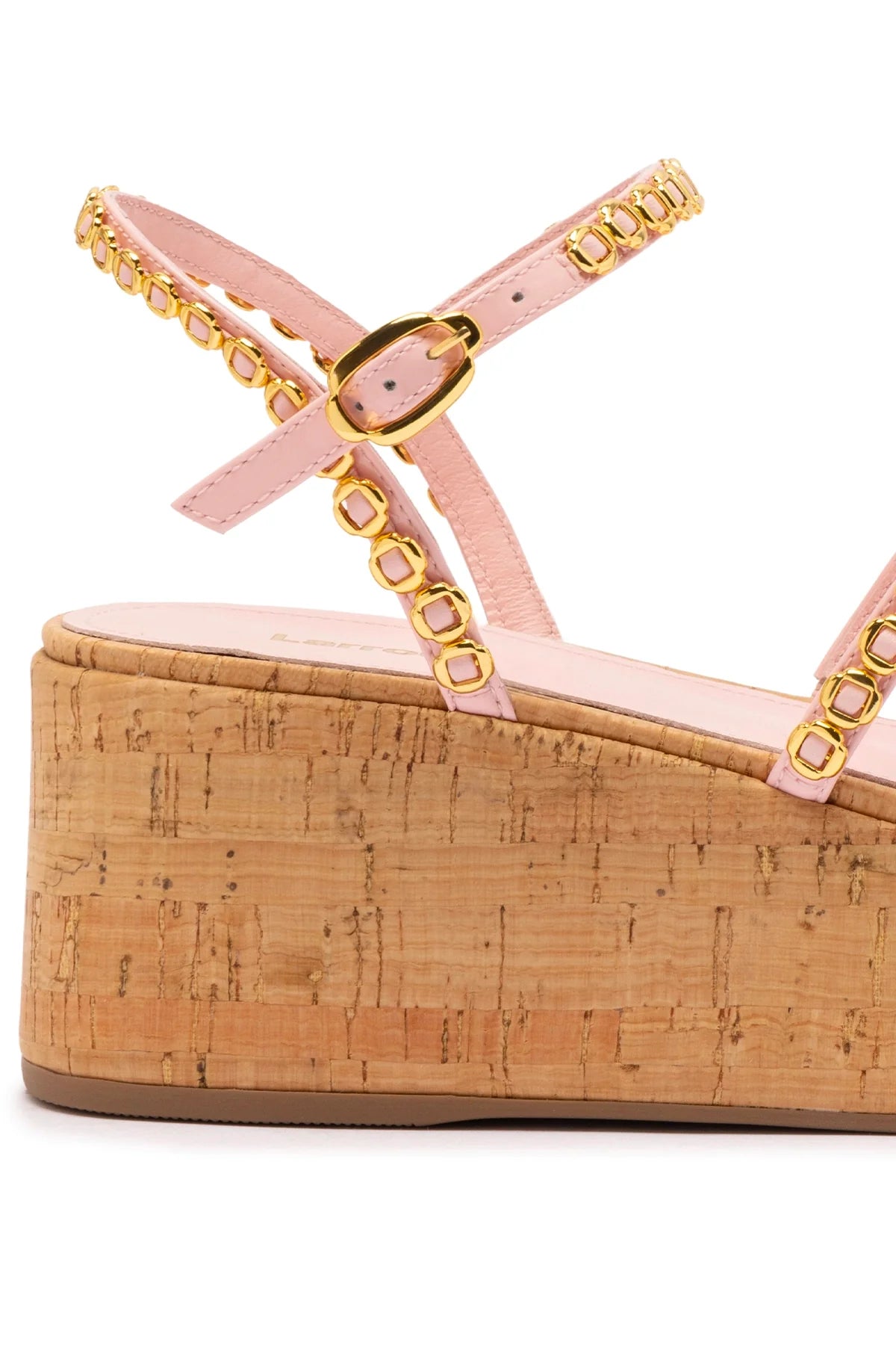 Larroude Gio Milanina Flatform In Tulip Patent Leather And Natural Cork