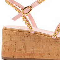 Larroude Gio Milanina Flatform In Tulip Patent Leather And Natural Cork