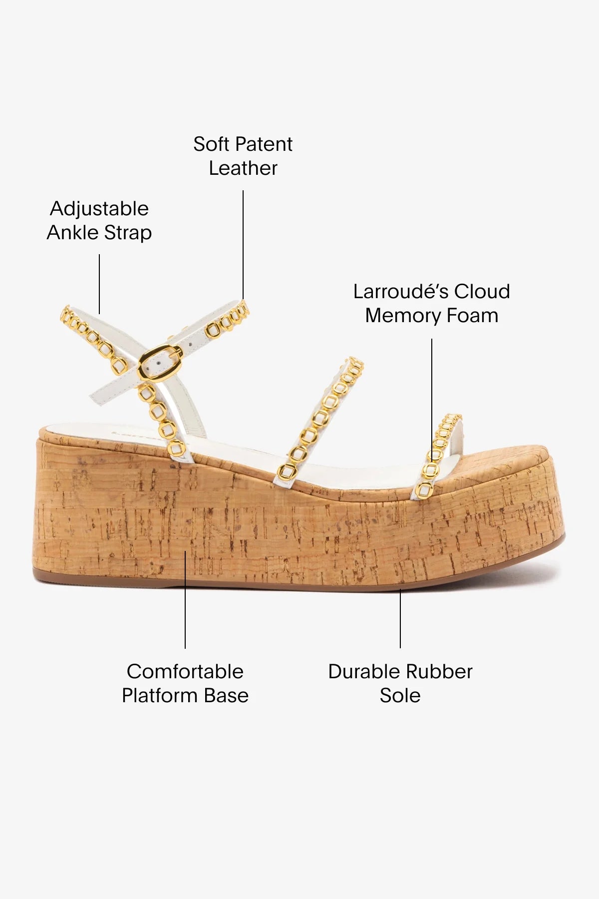 Larroude Gio Milanina Flatform In White Patent Leather And Natural Cork