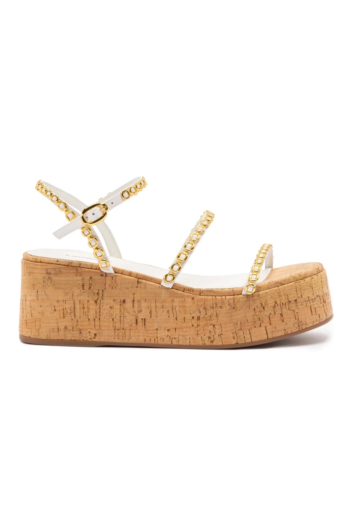 Larroude Gio Milanina Flatform In White Patent Leather And Natural Cork