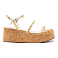 Larroude Gio Milanina Flatform In White Patent Leather And Natural Cork