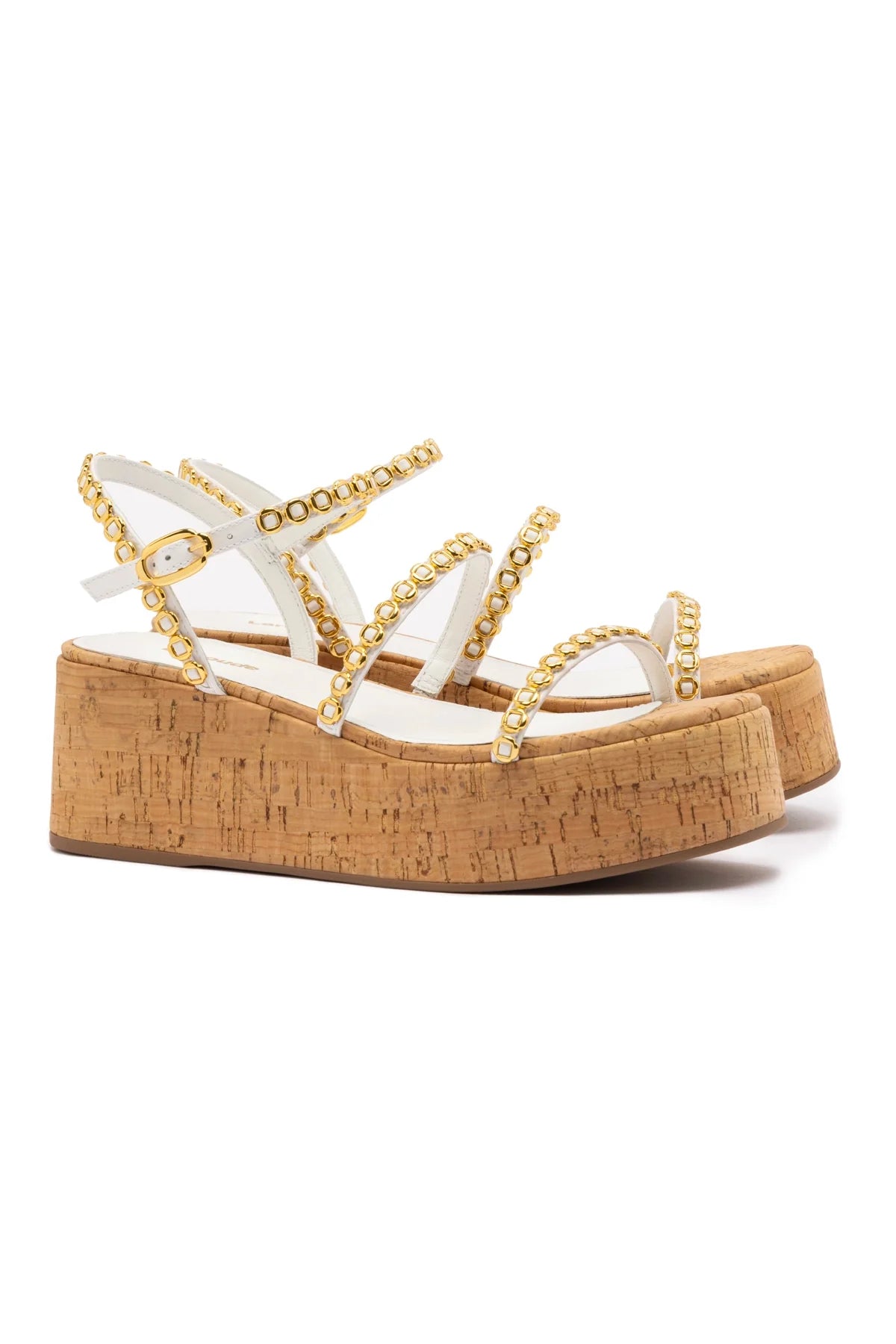 Larroude Gio Milanina Flatform In White Patent Leather And Natural Cork