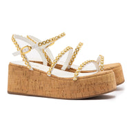 Larroude Gio Milanina Flatform In White Patent Leather And Natural Cork