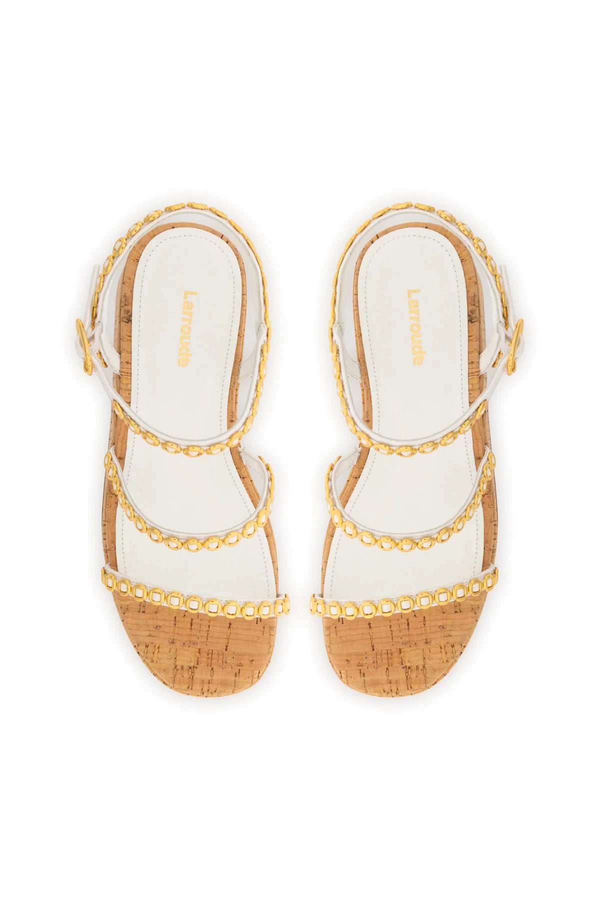 Larroude Gio Milanina Flatform In White Patent Leather And Natural Cork