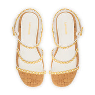 Larroude Gio Milanina Flatform In White Patent Leather And Natural Cork